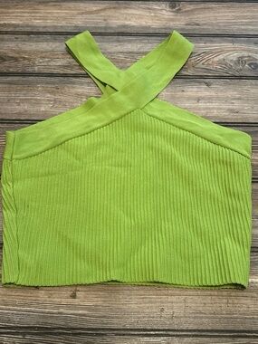 debut Lime Green Ribbed Cross-Back Crop Tank